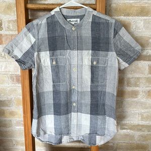 Madewell shortsleeve mandarin color plaid cotton/linen button down blouse size S